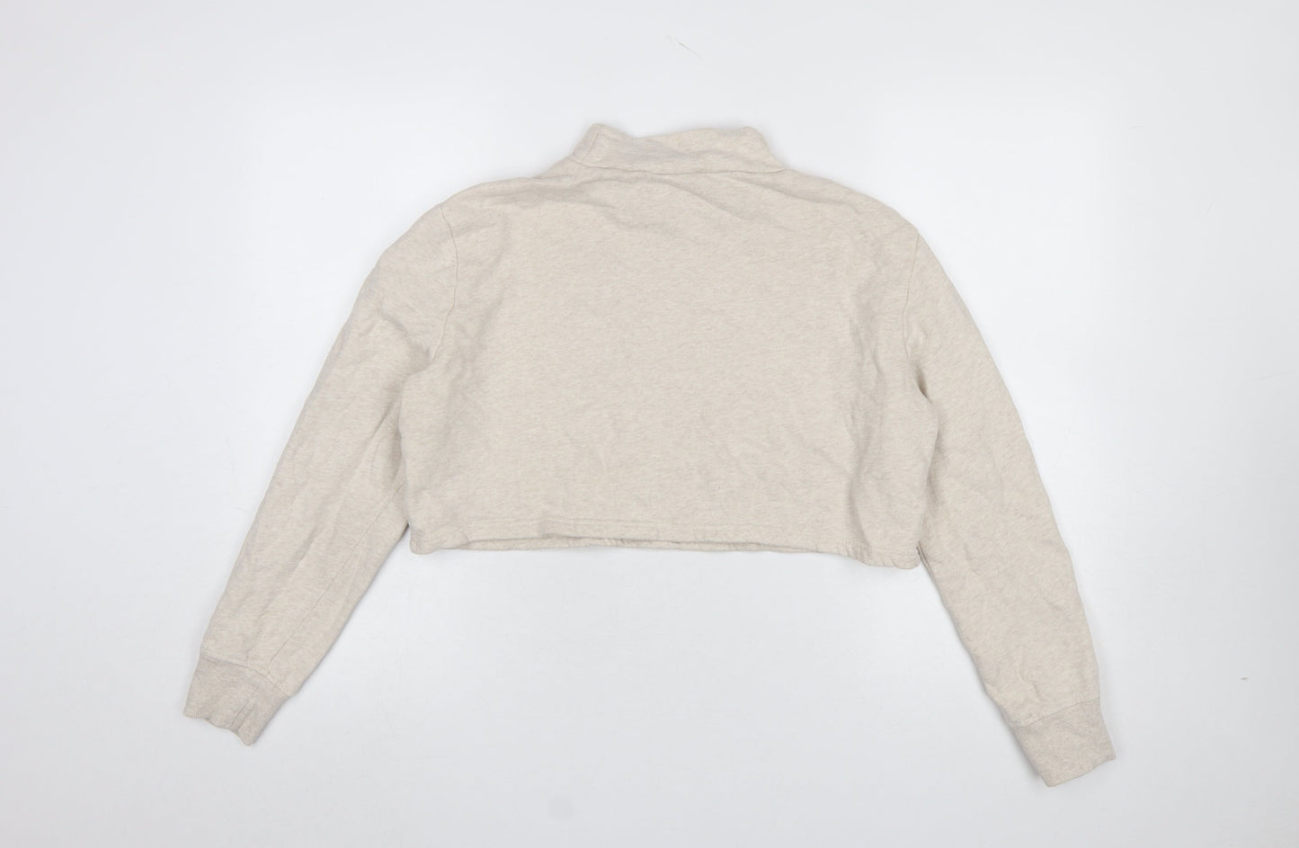 Monki Womens Beige Cropped Pullover Sweatshirt Medium Cotton