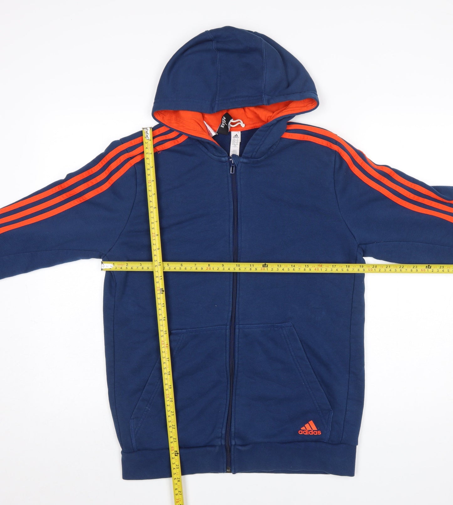 Adidas Boys Blue Full Zip Hoodie 15-16 Years Logo Stripe Design