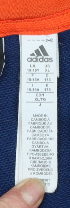 Adidas Boys Blue Full Zip Hoodie 15-16 Years Logo Stripe Design