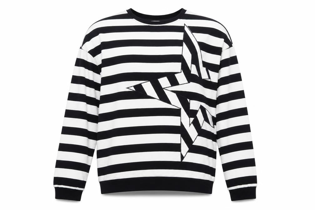 Next Women Black White Striped Cotton Pullover Sweatshirt M