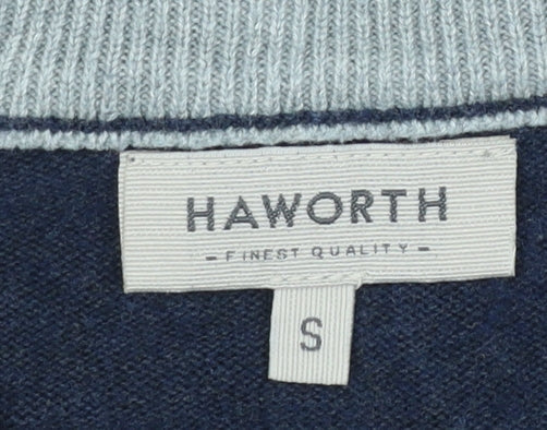 Haworth Men Blue Cotton 1/2 Zip High Neck Jumper Size S