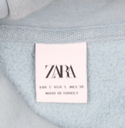 Zara Women Blue Pullover Hoodie Small Cotton Blend Casual