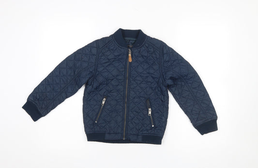 H&M Boys Blue Quilted Bomber Jacket 6-7 Years Lightweight Lined Zip
