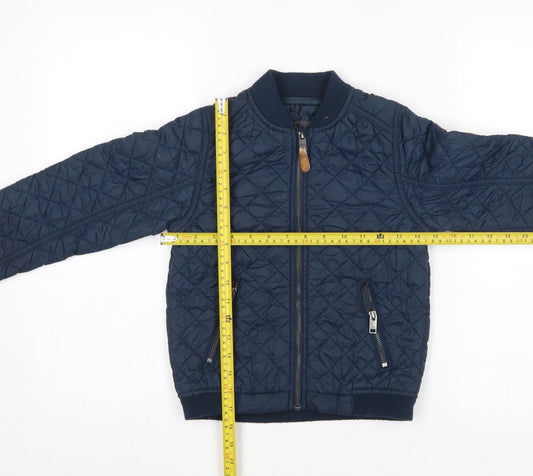 H&M Boys Blue Quilted Bomber Jacket 6-7 Years Lightweight Lined Zip