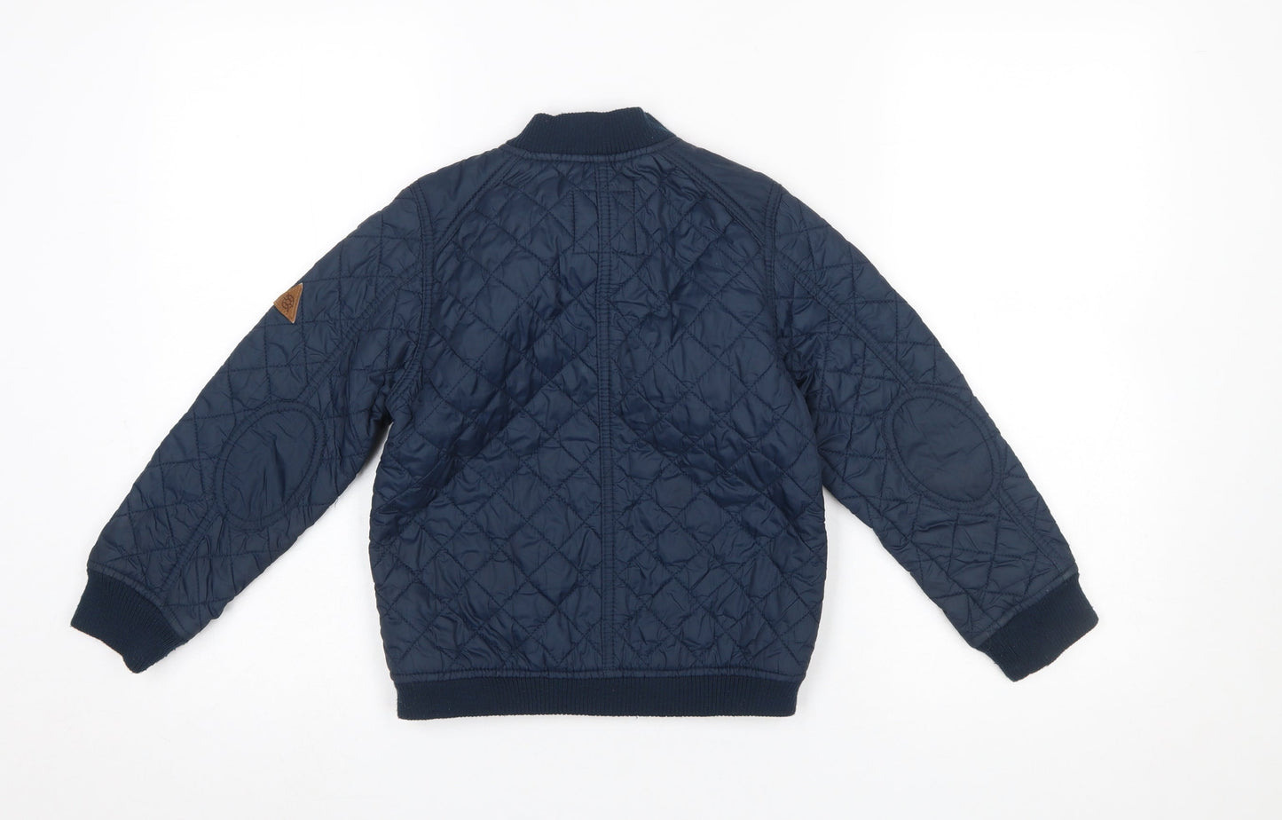 H&M Boys Blue Quilted Bomber Jacket 6-7 Years Lightweight Lined Zip