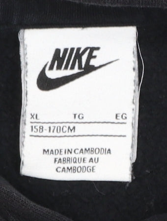 Nike Boys Black Pullover Hoodie XL 158-170cm Cotton Blend Logo Sweatshirt