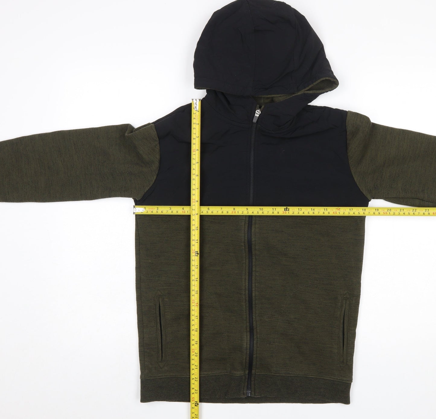Marks and Spencer Boys Khaki & Black Full Zip Hoodie Age 13-14 Years