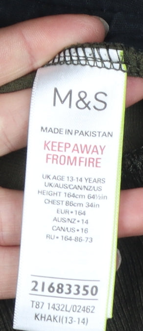 Marks and Spencer Boys Khaki & Black Full Zip Hoodie Age 13-14 Years