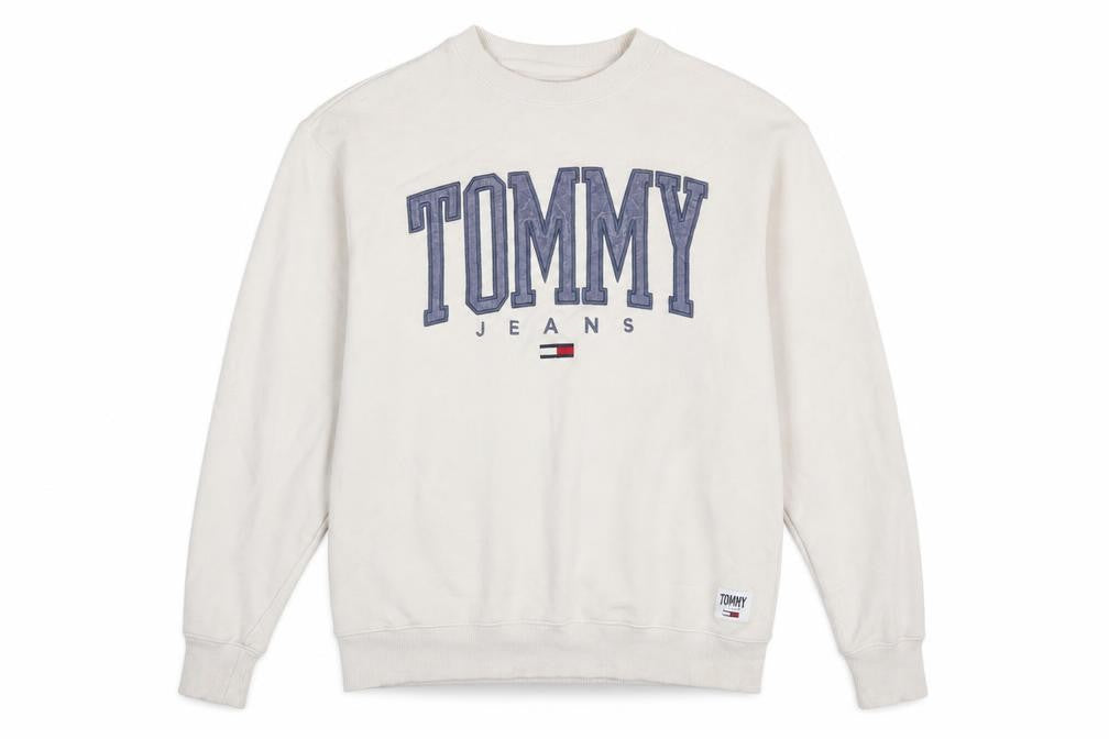 Tommy Jeans Men Beige Crew Neck Pullover Sweatshirt Size S