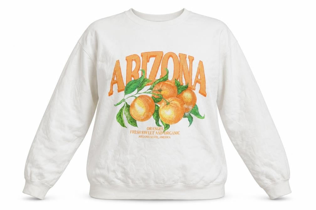 Boohoo Tall Womens White Arizona Orange Print Pullover Sweatshirt Size L