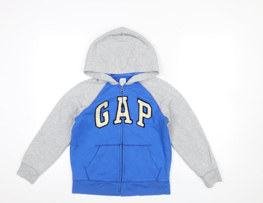 GAP Kids Boys Blue Grey Full Zip Hoodie Size 8-9 Years Cotton Blend