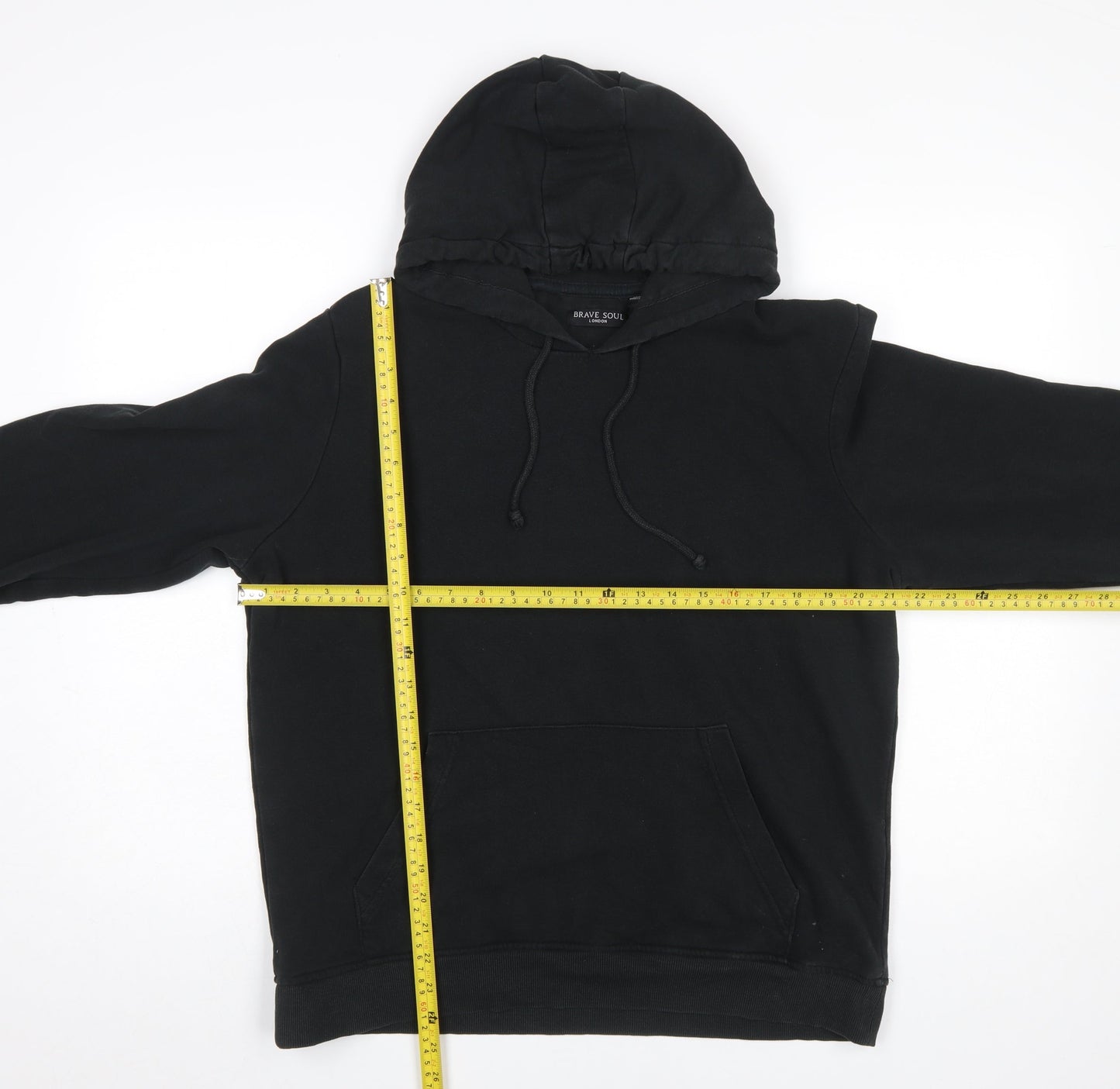 Brave Soul Men’s Black Pullover Hoodie Size L Long Sleeve Cotton Blend