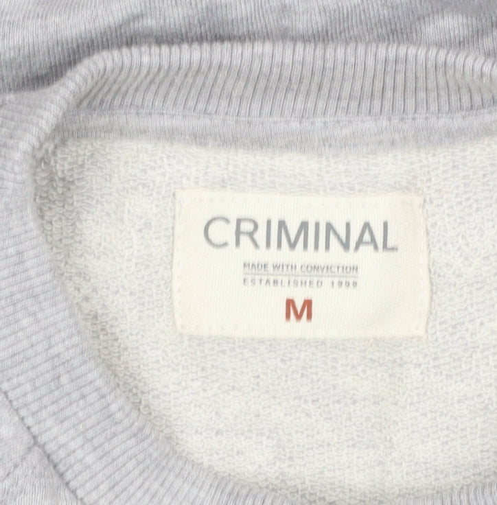 Criminal Mens Grey Crew Neck Sweatshirt M Regular Fit Cotton Blend