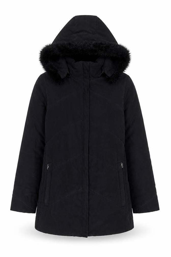 Berkertex Women's Black Faux Fur Hooded Parka Coat Size 10