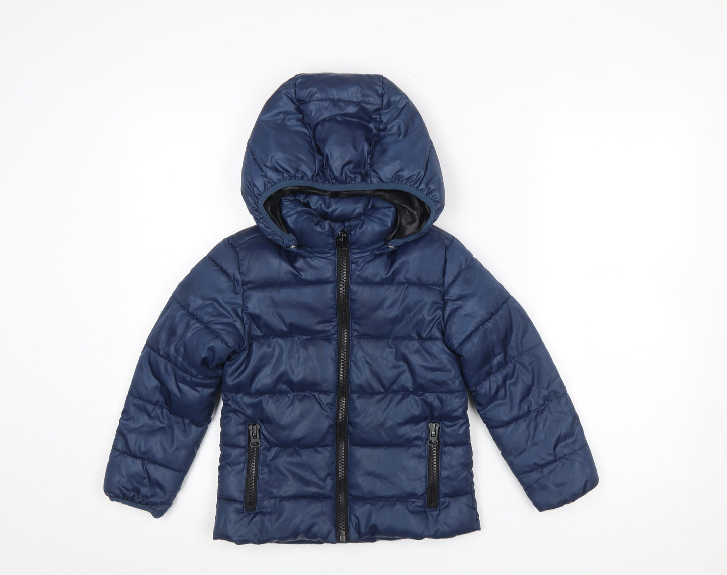 Mango Kids Boys Blue Hooded Puffer Jacket 5-6 Years Winter Polyester