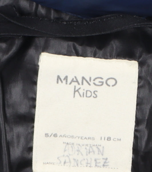 Mango Kids Boys Blue Hooded Puffer Jacket 5-6 Years Winter Polyester