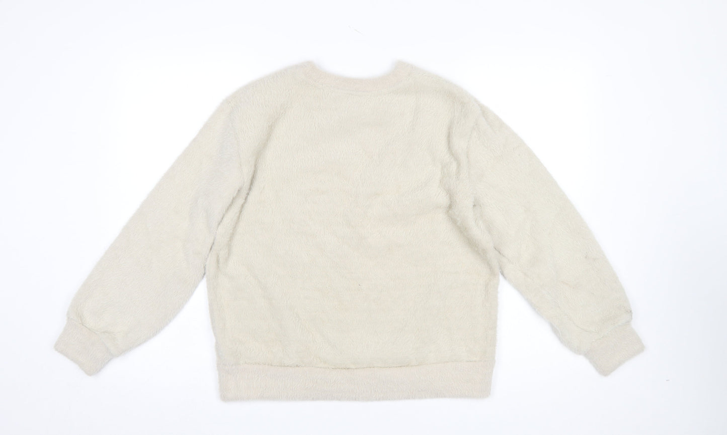 Marks and Spencer Women Beige Fleece Pullover Sweatshirt Size S