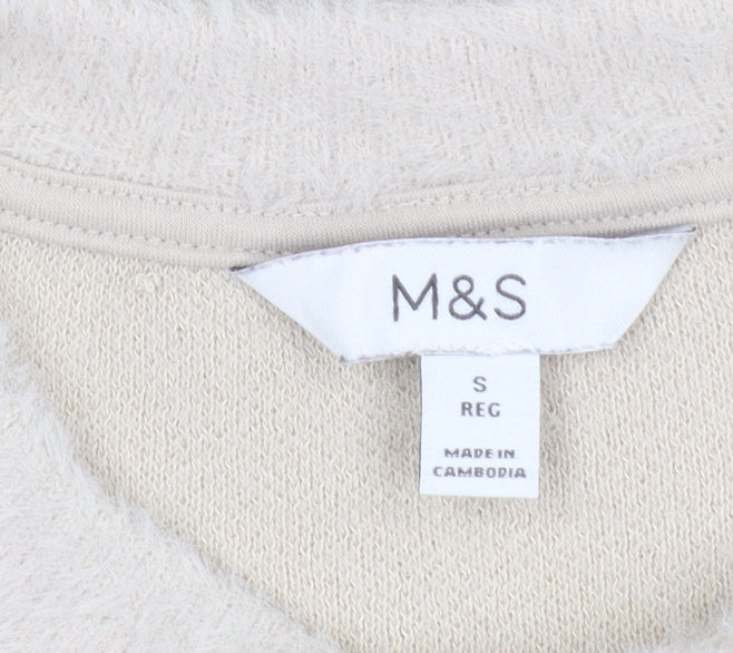 Marks and Spencer Women Beige Fleece Pullover Sweatshirt Size S