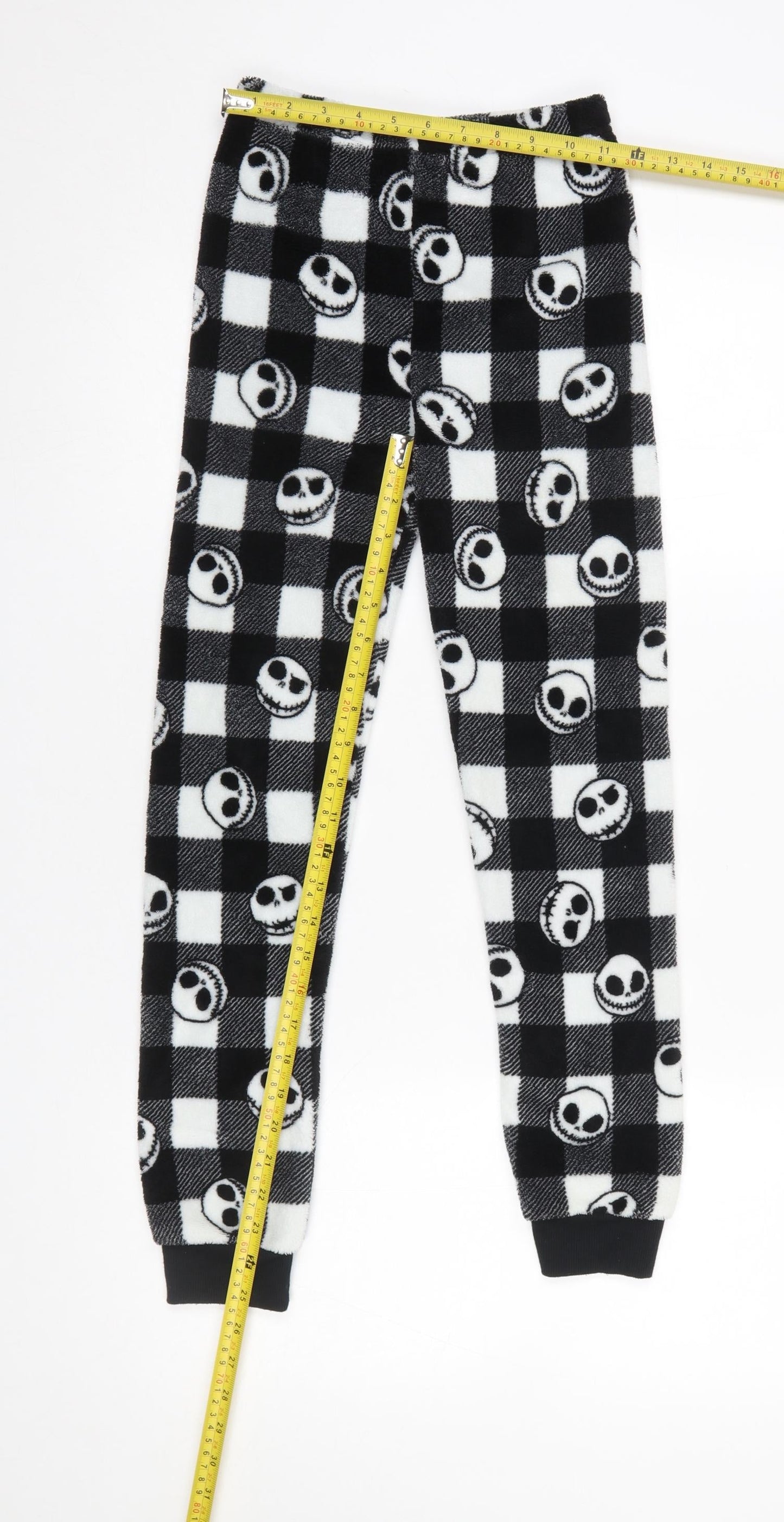 Primark Girls Black Check Jack Skellington Fleece Pyjama Pants 9-10 Years