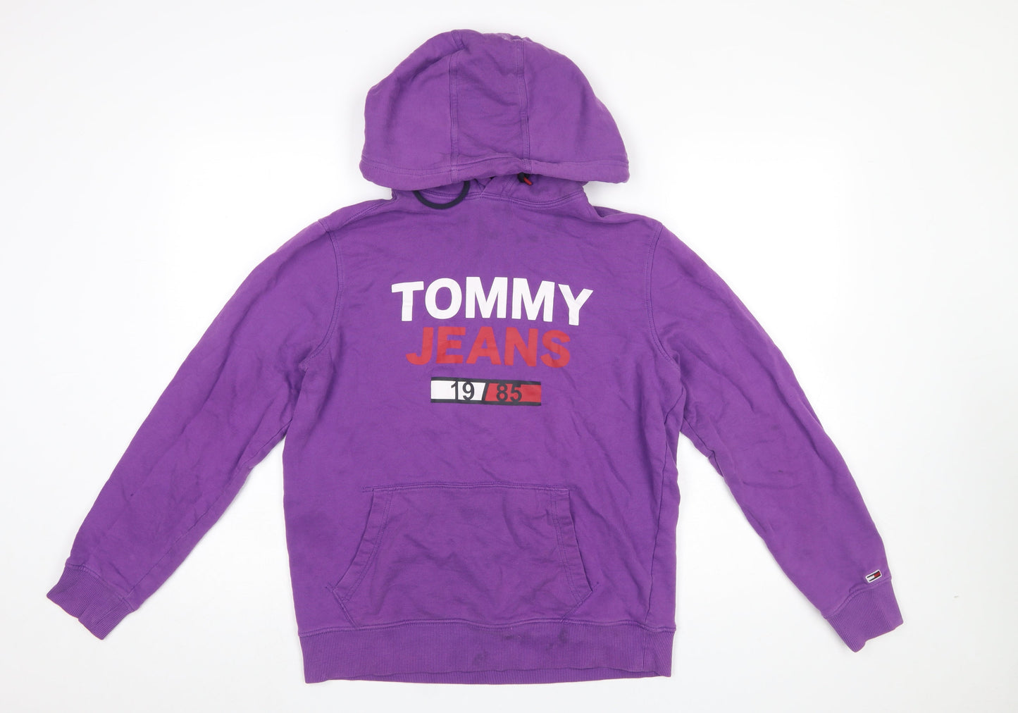 Tommy Jeans Men Purple Hoodie M Pullover Graphic Print Cotton