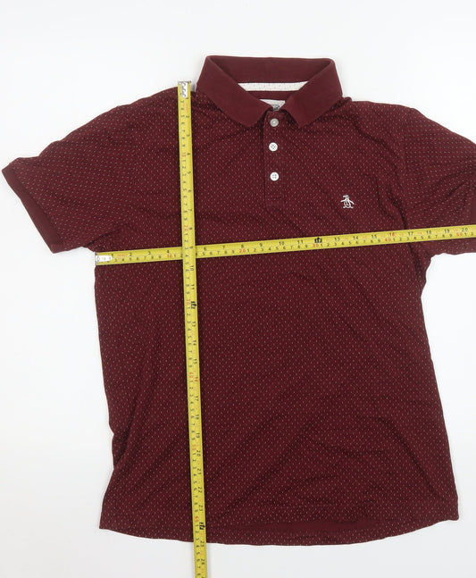 Original Penguin Men's Red Geometric Cotton Polo Shirt Size S