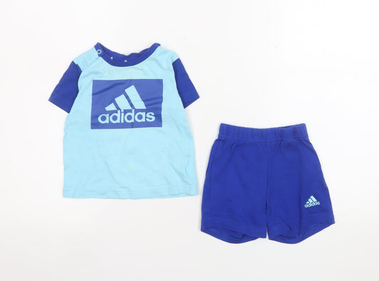 Adidas Unisex Baby Blue 6-9M Cotton Sports Shorts Set