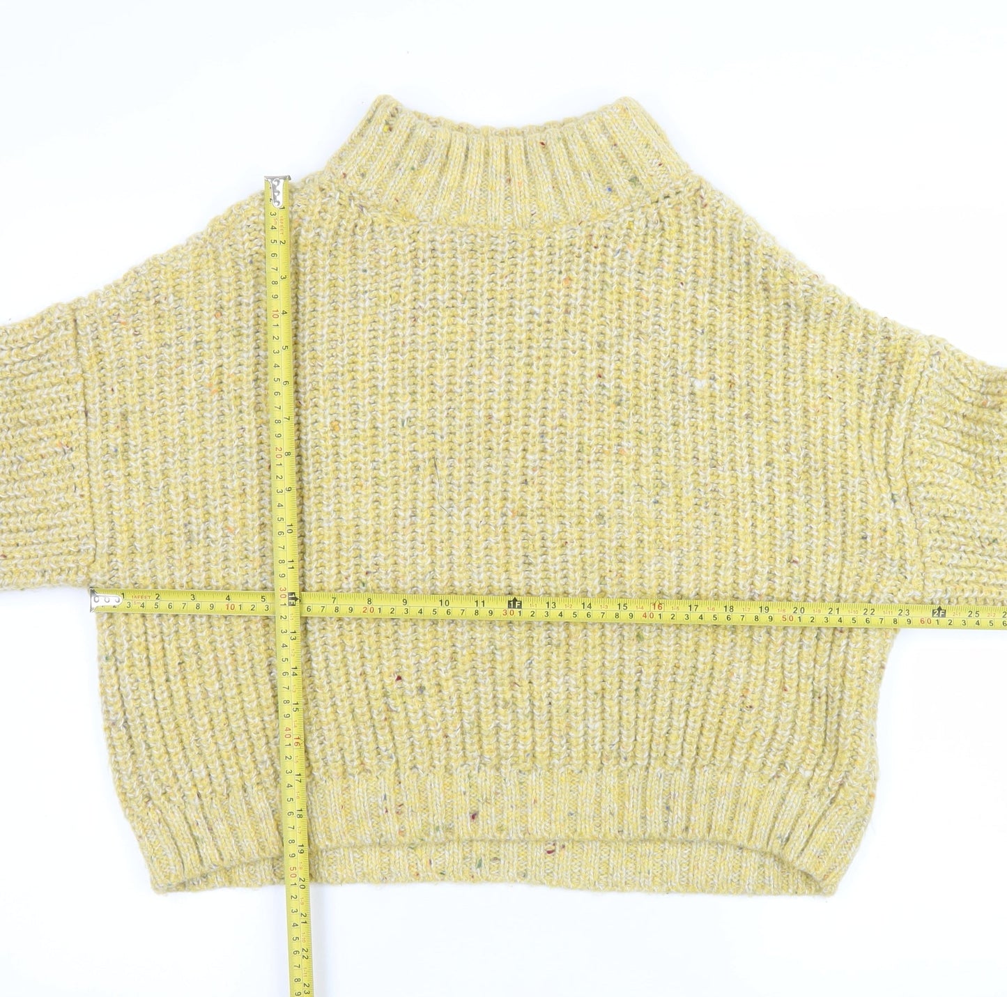 Topshop Womens Yellow Chunky Knit Mock Neck L Jumper
