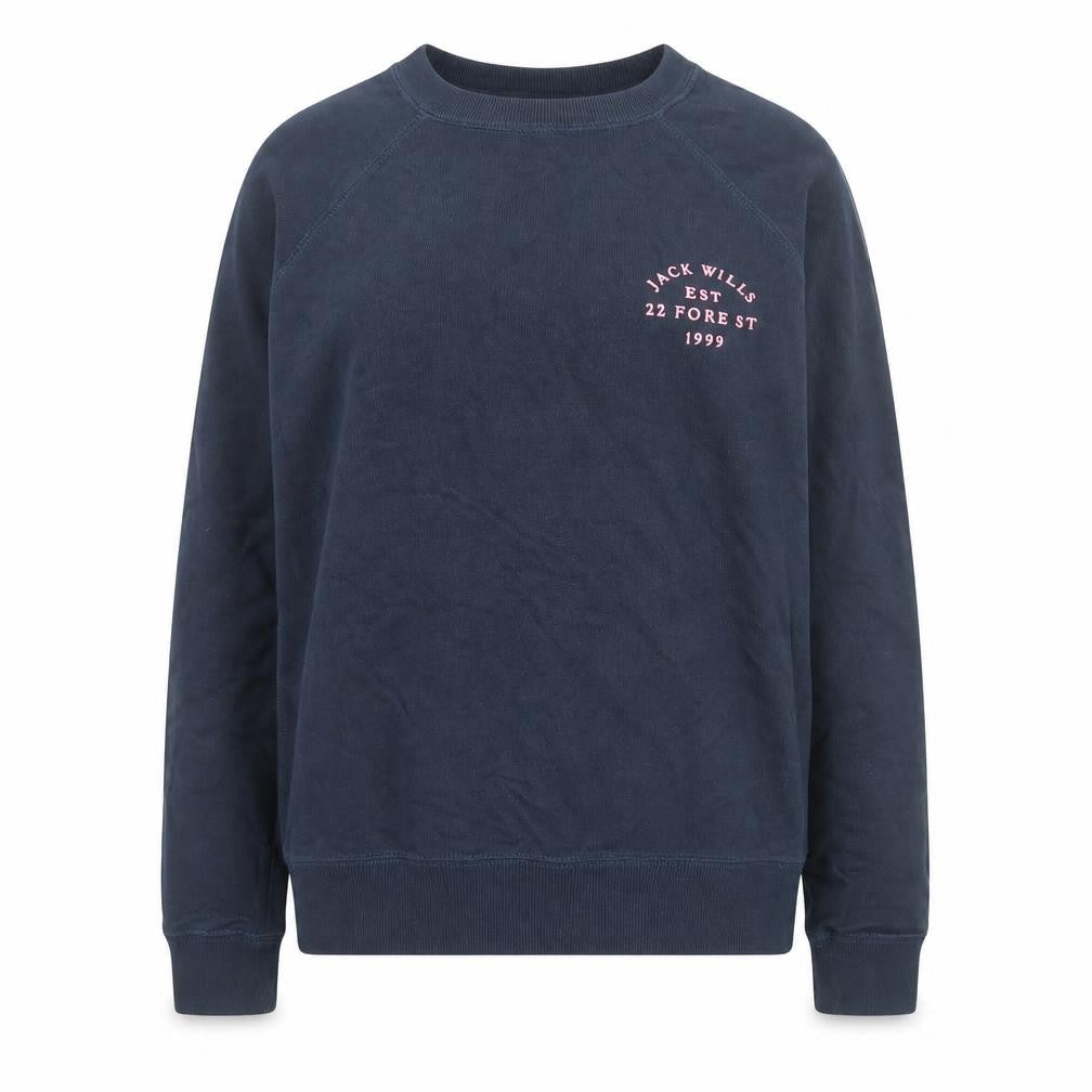 Jack Wills Women Navy Sweatshirt UK 8 Cotton Blend Logo Crew Neck