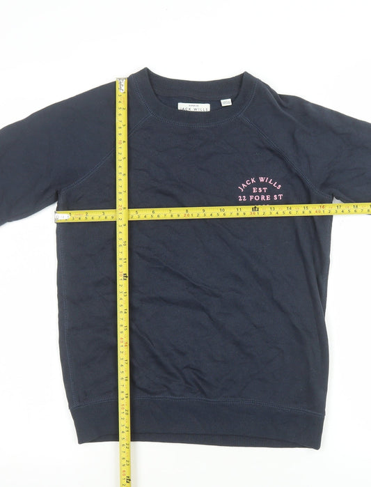 Jack Wills Women Navy Sweatshirt UK 8 Cotton Blend Logo Crew Neck