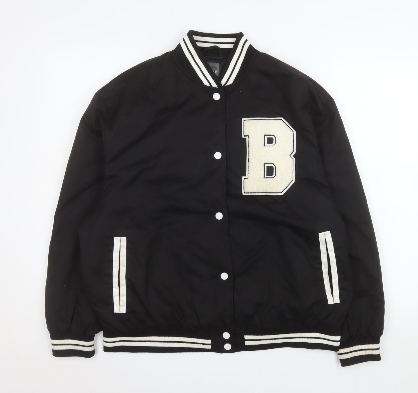 Primark Womens Black XS Varsity Jacket with Logo and Striped Trim