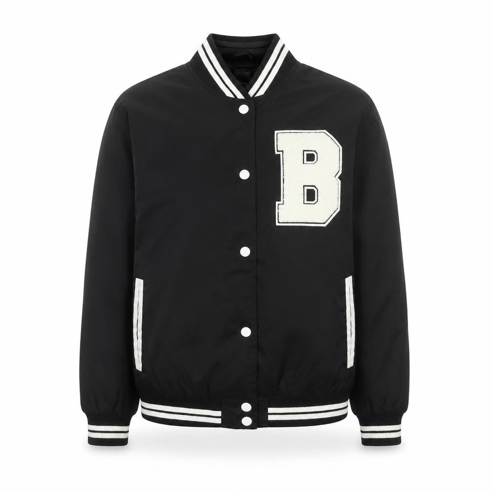 Primark Womens Black XS Varsity Jacket with Logo and Striped Trim