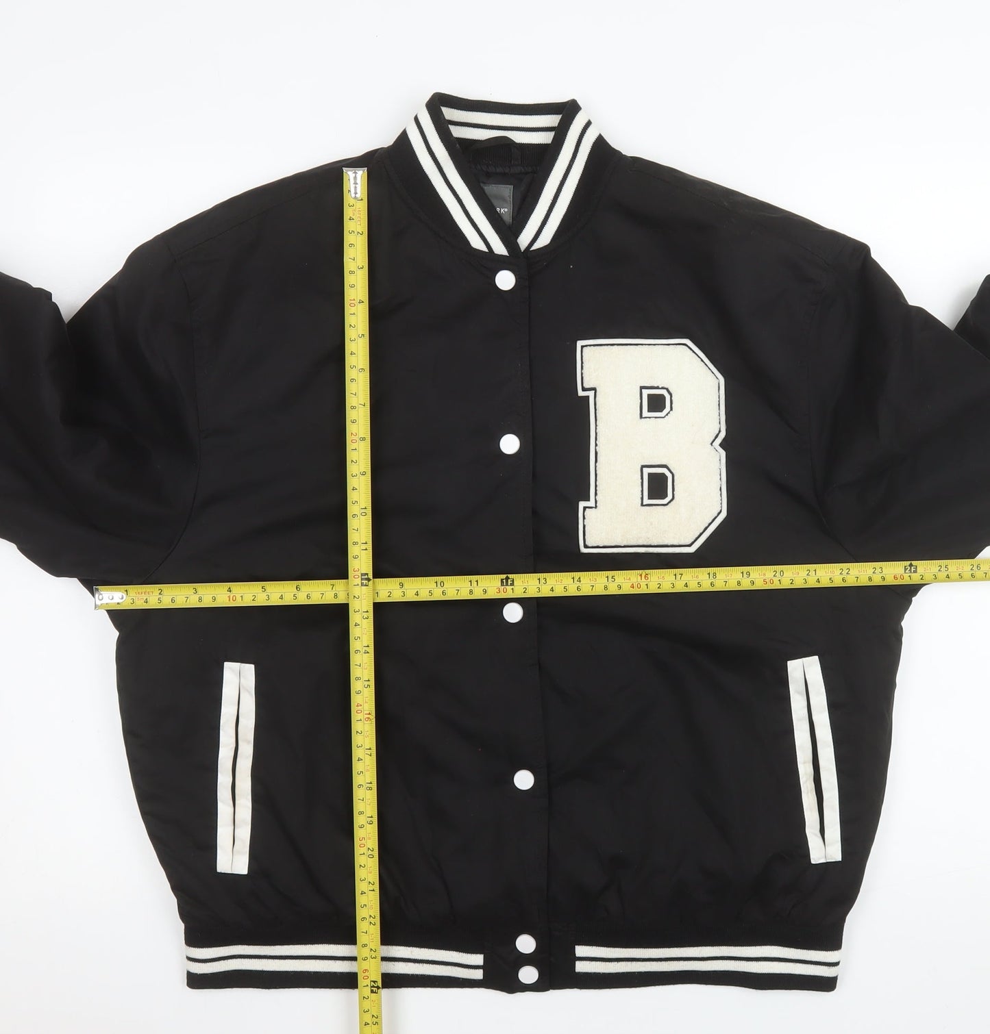 Primark Womens Black XS Varsity Jacket with Logo and Striped Trim