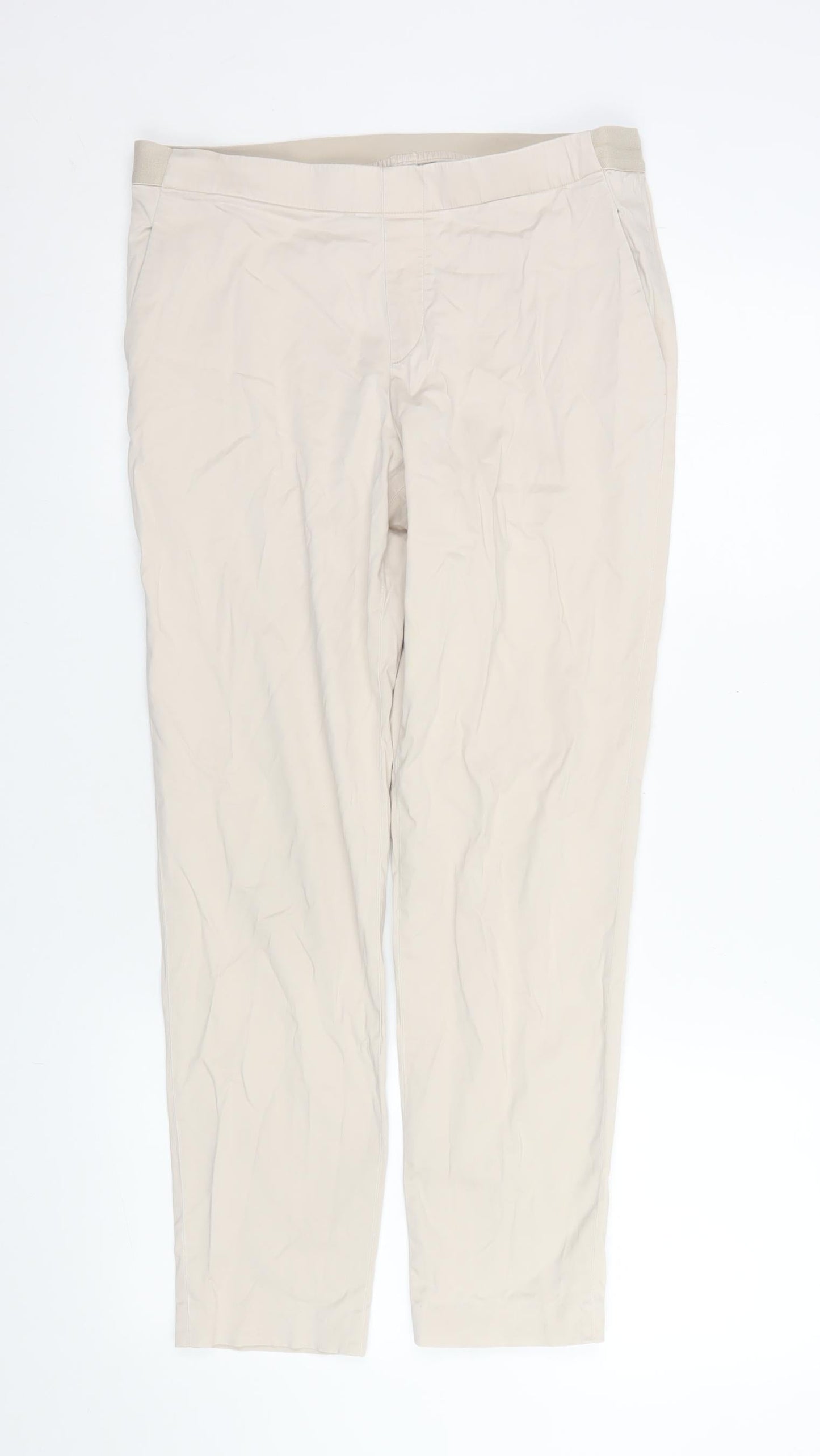 UNIQLO Womens Beige Cotton Blend Cropped Trousers M Elastic Waist
