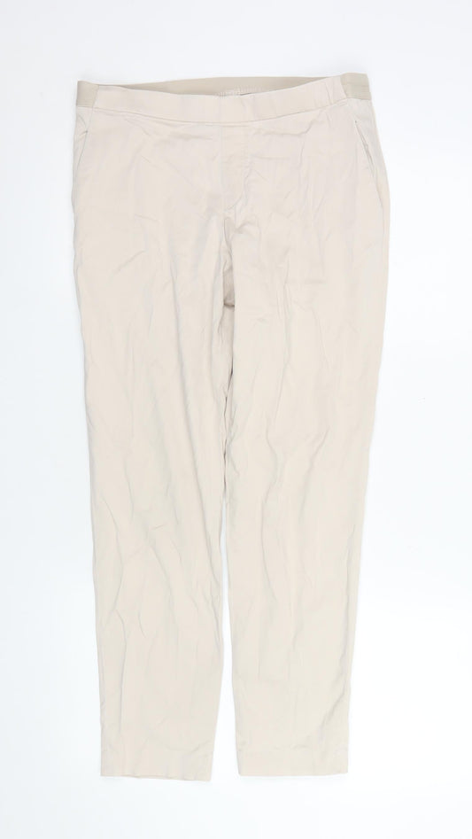 UNIQLO Womens Beige Cotton Blend Cropped Trousers M Elastic Waist
