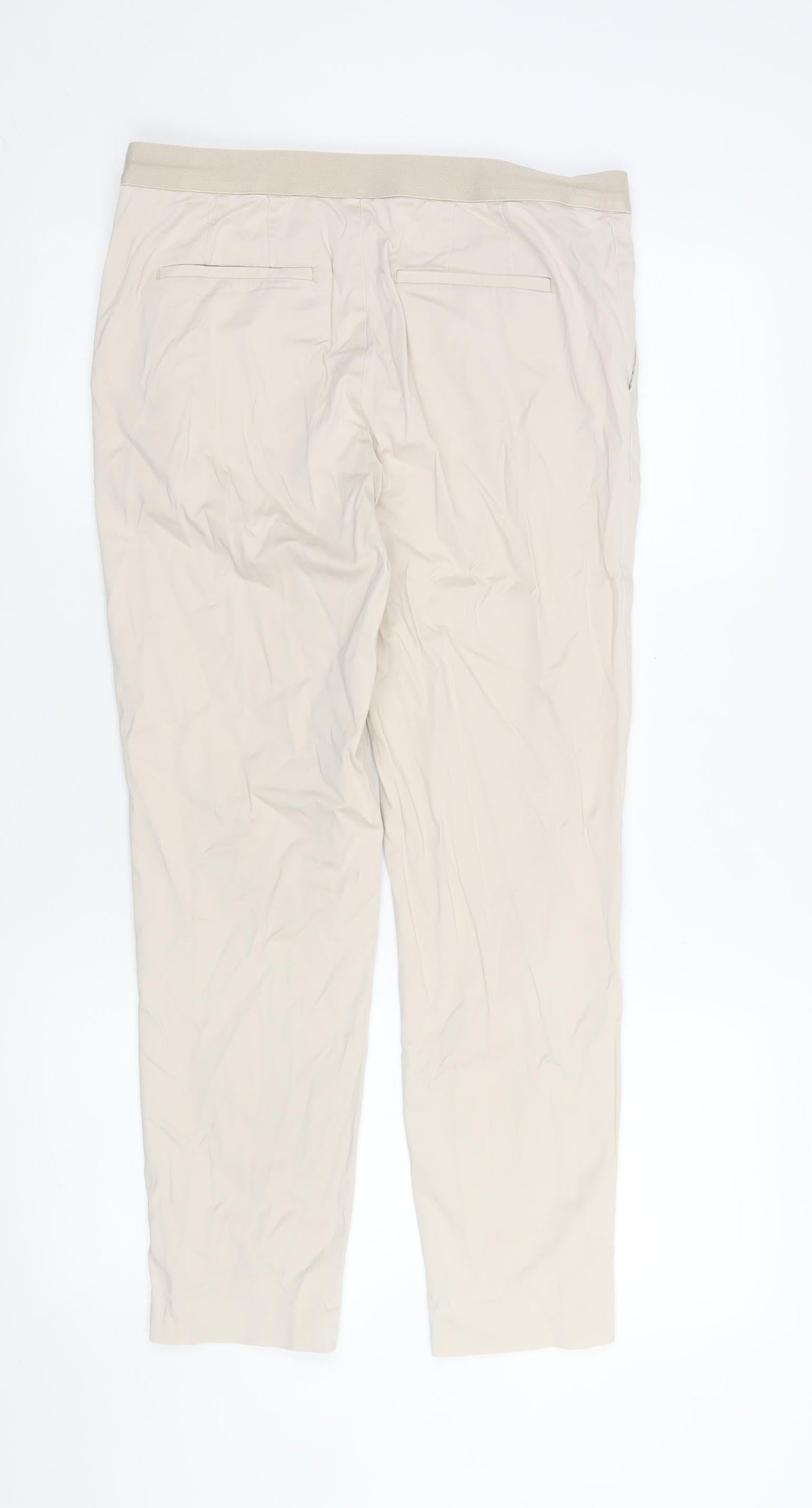 UNIQLO Womens Beige Cotton Blend Cropped Trousers M Elastic Waist