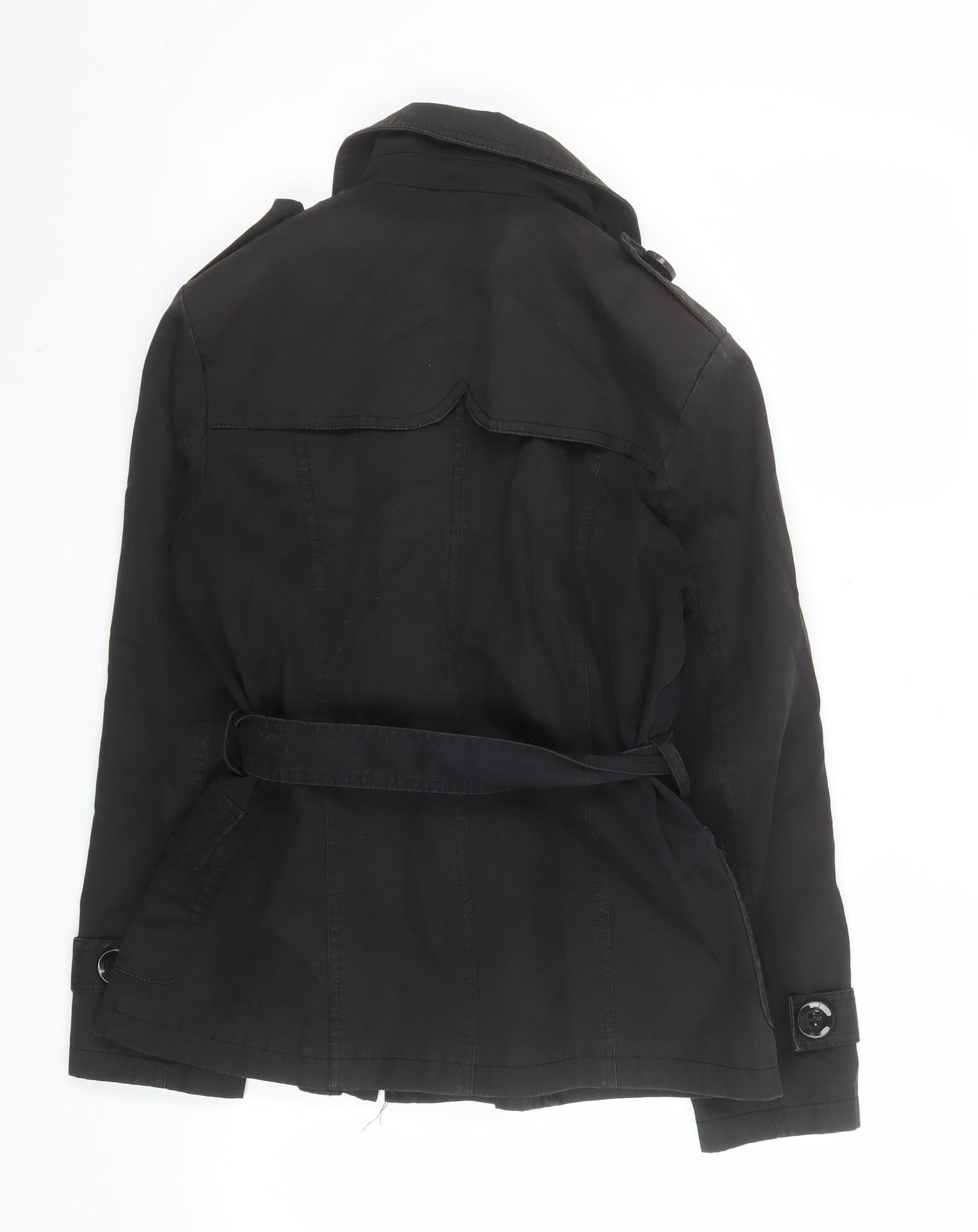 MODA D&F Women’s Black Belted Trench Coat M Classic Mid-Length