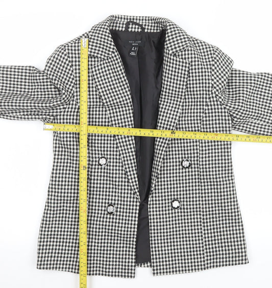 New Look Women Petite Black & White Houndstooth Double-Breasted Blazer UK 8