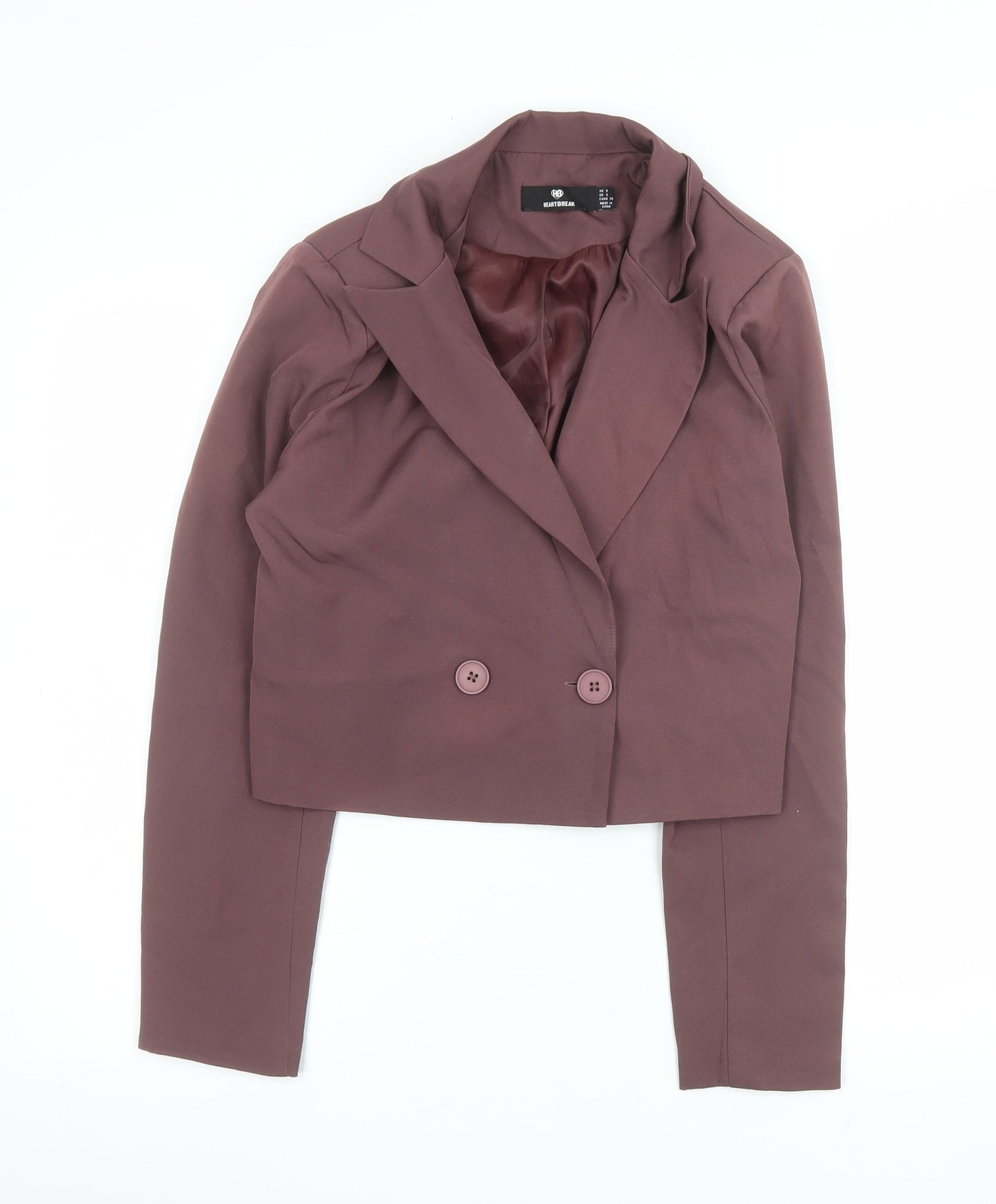Heartbreak Women Brown Cropped Double-Breasted Blazer Size 8
