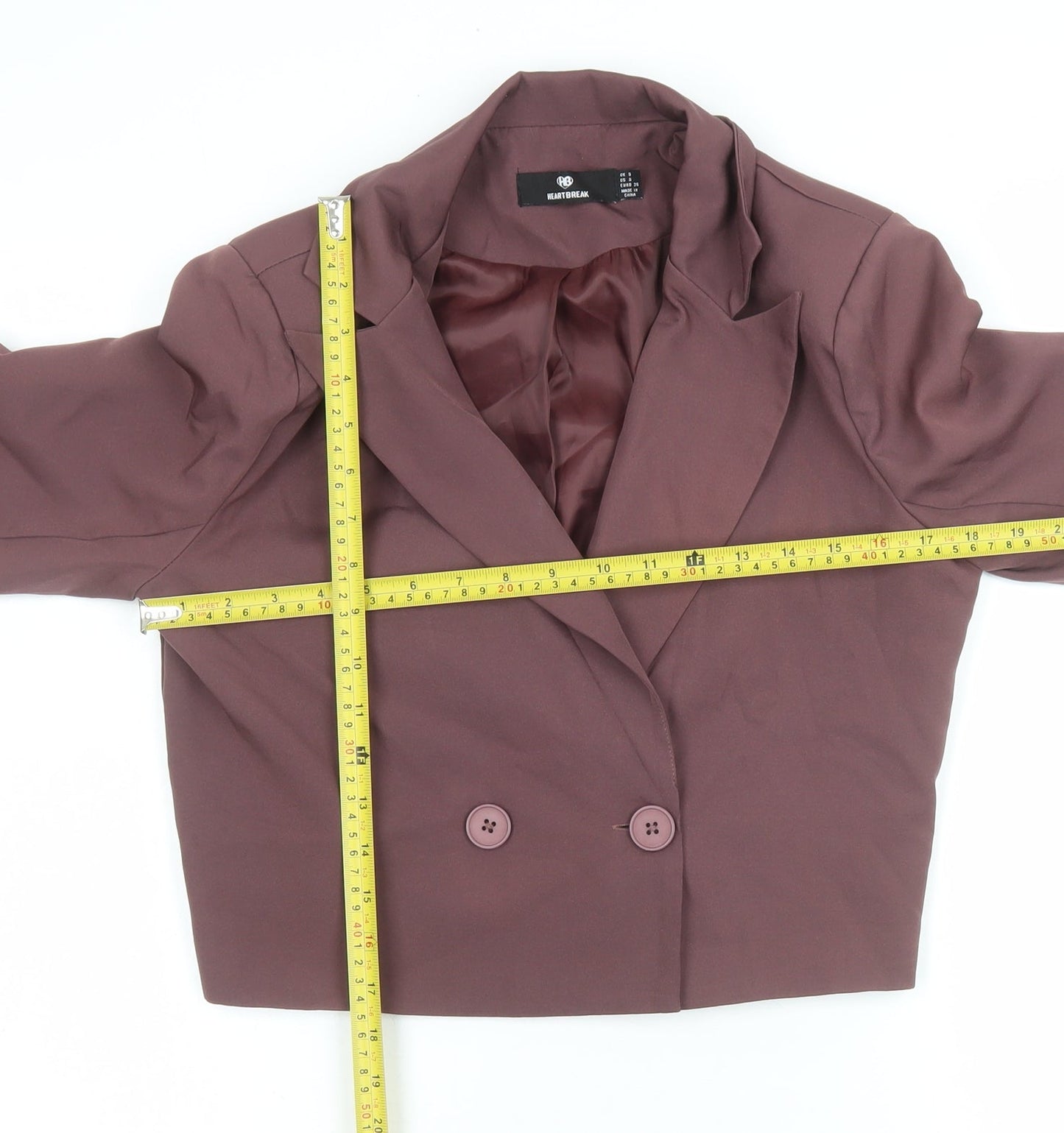 Heartbreak Women Brown Cropped Double-Breasted Blazer Size 8
