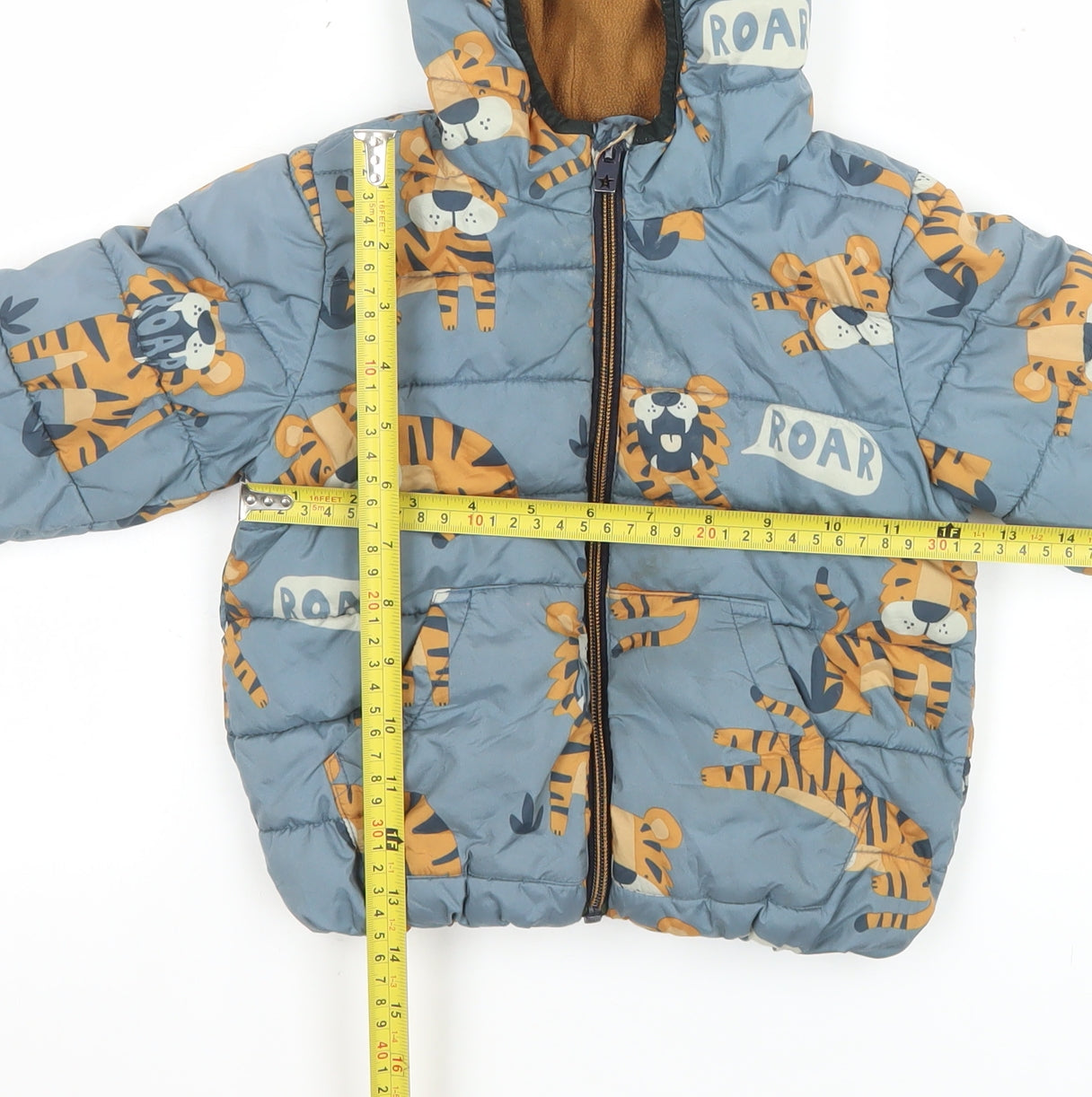 Next Unisex Baby Blue Tiger Print Hooded Puffer Jacket 12–18 Months