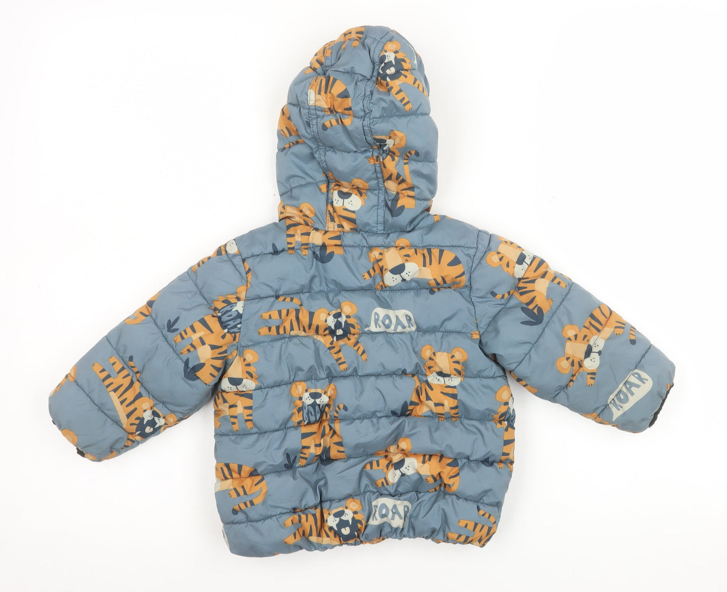 Next Unisex Baby Blue Tiger Print Hooded Puffer Jacket 12–18 Months