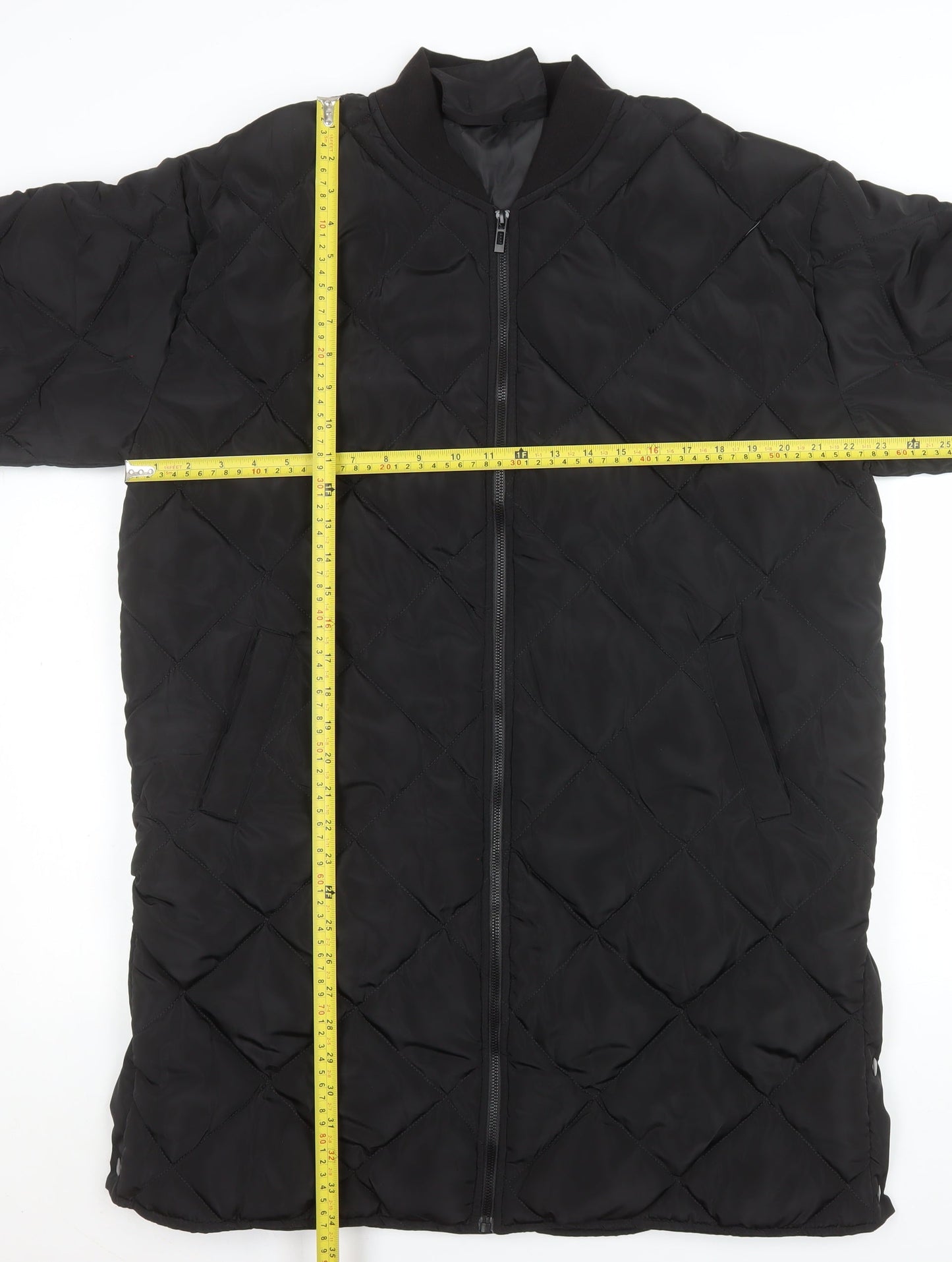 Boohoo Women’s Black Quilted Long Coat Size 10