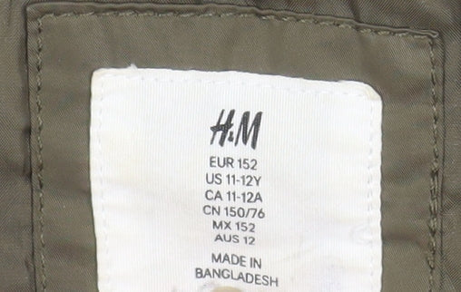 H&M Girls Green Hooded Bomber Jacket 11-12 Years Unicorn Embroidered