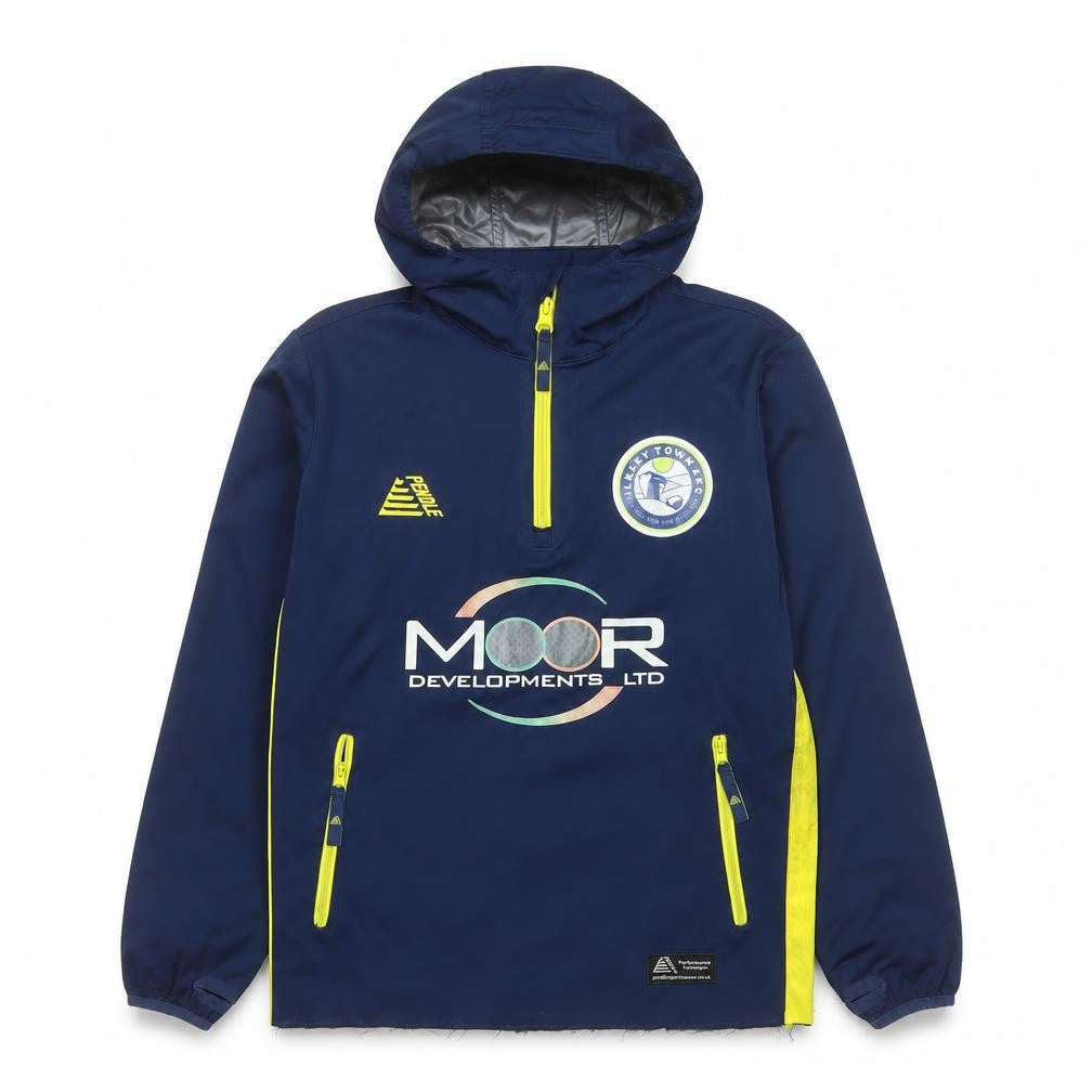 Front view of Prostar boys’ blue football anorak jacket size sy (30/32) hooded 1/4 zip