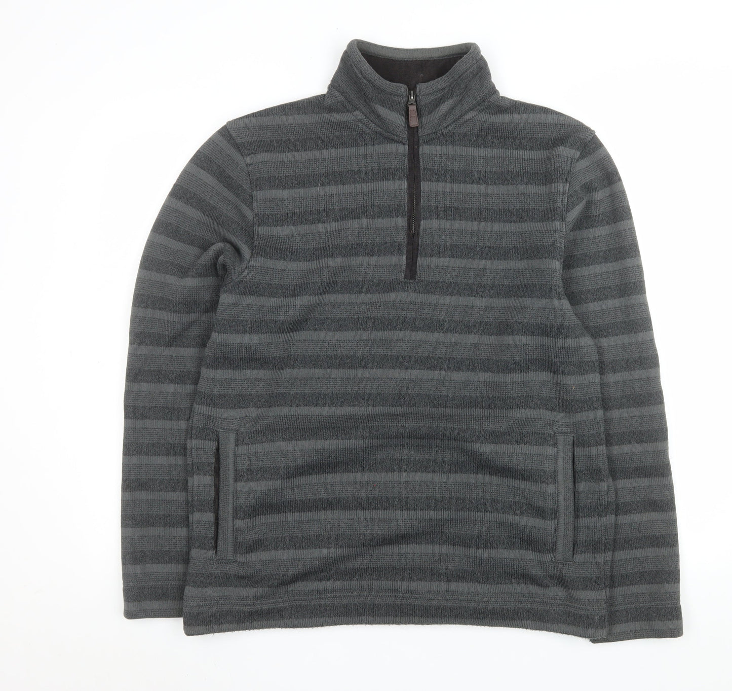 Marks and Spencer Men's Grey Striped 1/2 Zip Fleece Sweatshirt Size M