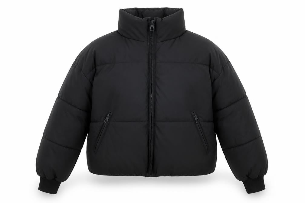 Zara Women's Black Short Puffer Jacket Size 12 Winter Quilted Zip-Up