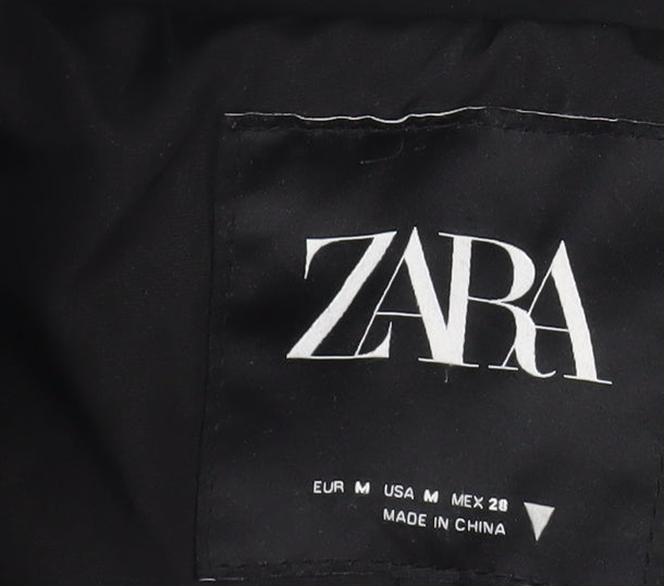 Zara Women's Black Short Puffer Jacket Size 12 Winter Quilted Zip-Up