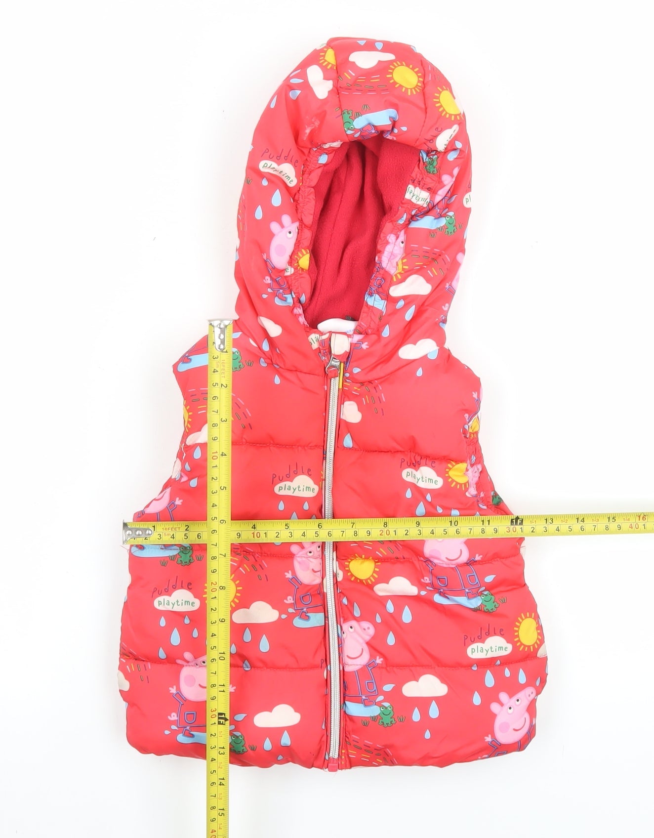 Peppa Pig Girls Red Hooded Puffer Jacket 18-24 Months Lined Polyester