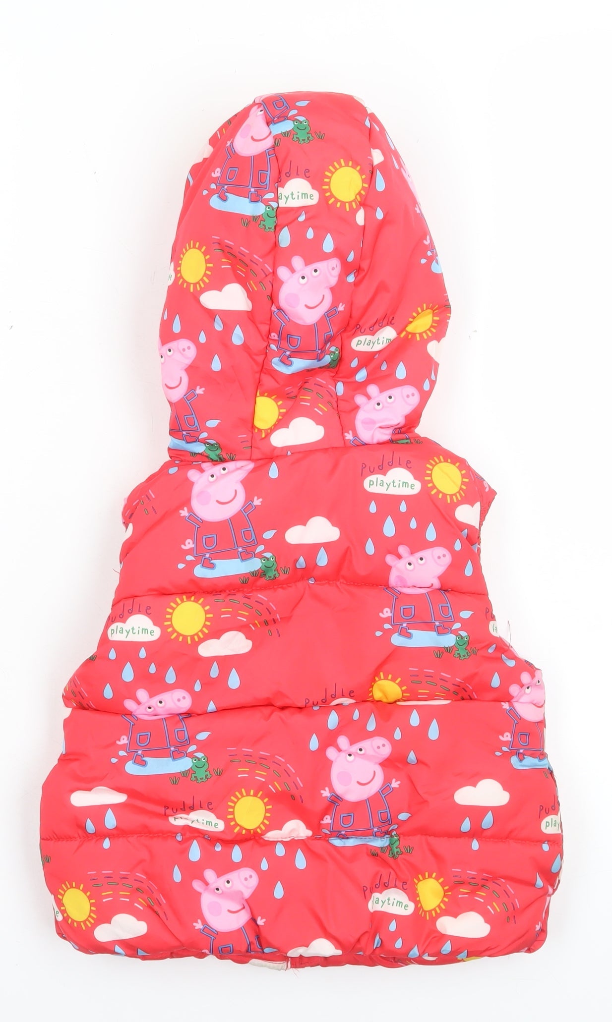 Peppa Pig Girls Red Hooded Puffer Jacket 18-24 Months Lined Polyester