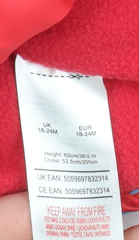 Peppa Pig Girls Red Hooded Puffer Jacket 18-24 Months Lined Polyester